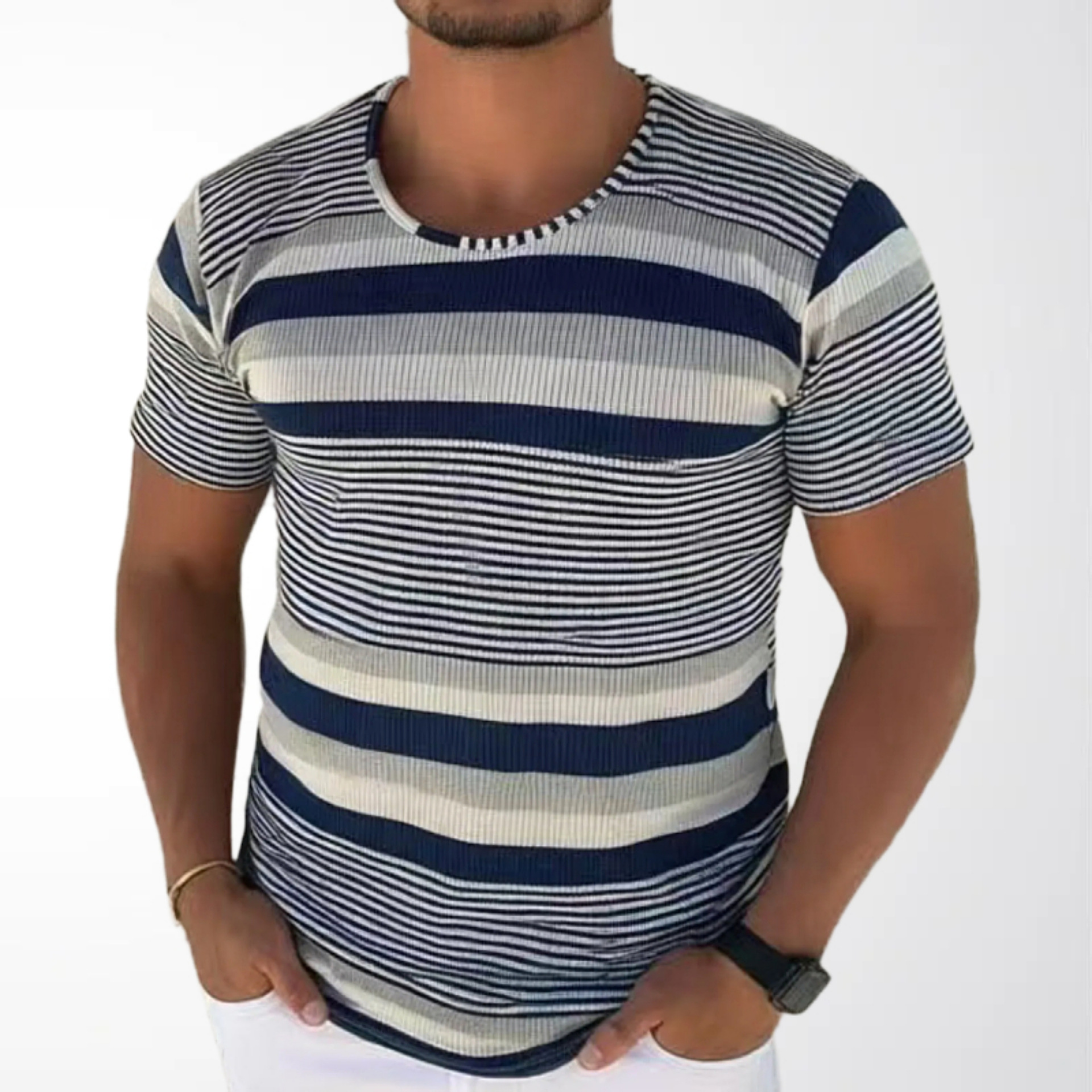 Main product image of Men's Striped Crew Neck Short-sleeve Pullover Knit Undershirt