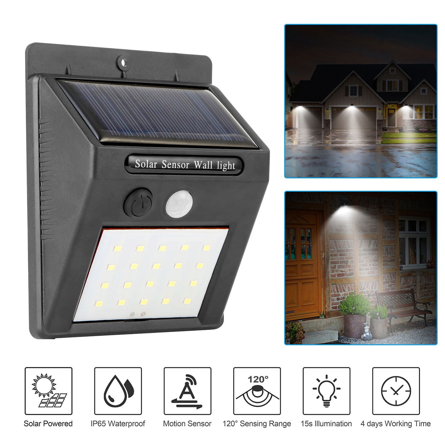 Main product image of Outdoor Solar Motion Sensor Light, 20 LED, IP65, 120-Degree PIR