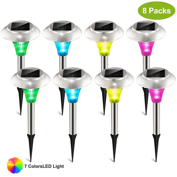Main product image of 8-Pack Solar Garden Pathway Lights, IP44 Waterproof, Color Changing