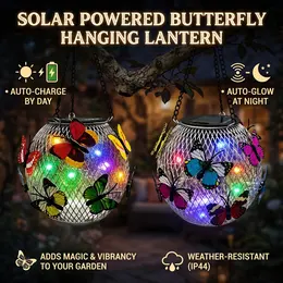 Product image of 2pcs Solar LED Mesh Orb Lights with Butterfly Design