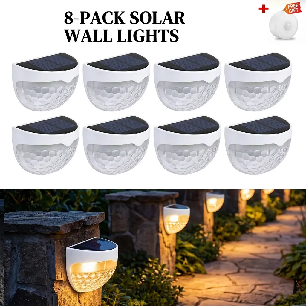 Main product image of 8PCS Solar Powered LED Door Fence Wall Lights