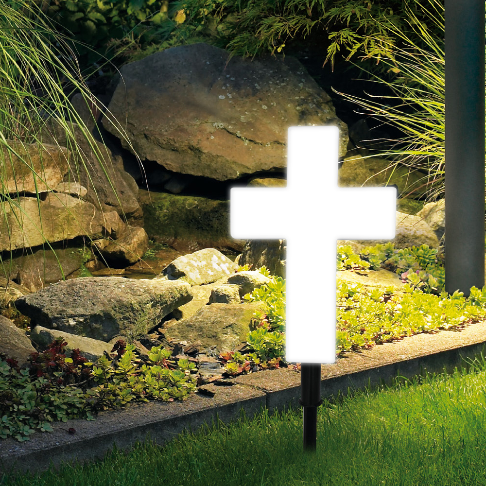 Main product image of Solar Powered Cross Landscape Stake LED Light, White