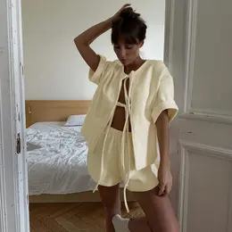 Product image of Terry Cloth Tie Front Short Sleeve Jacket and Elastic Waist Shorts 2-Piece Set