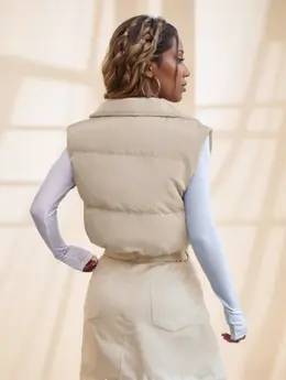 Product image of Khaki Zipper Front Insulated Safety Vest for Winter Use