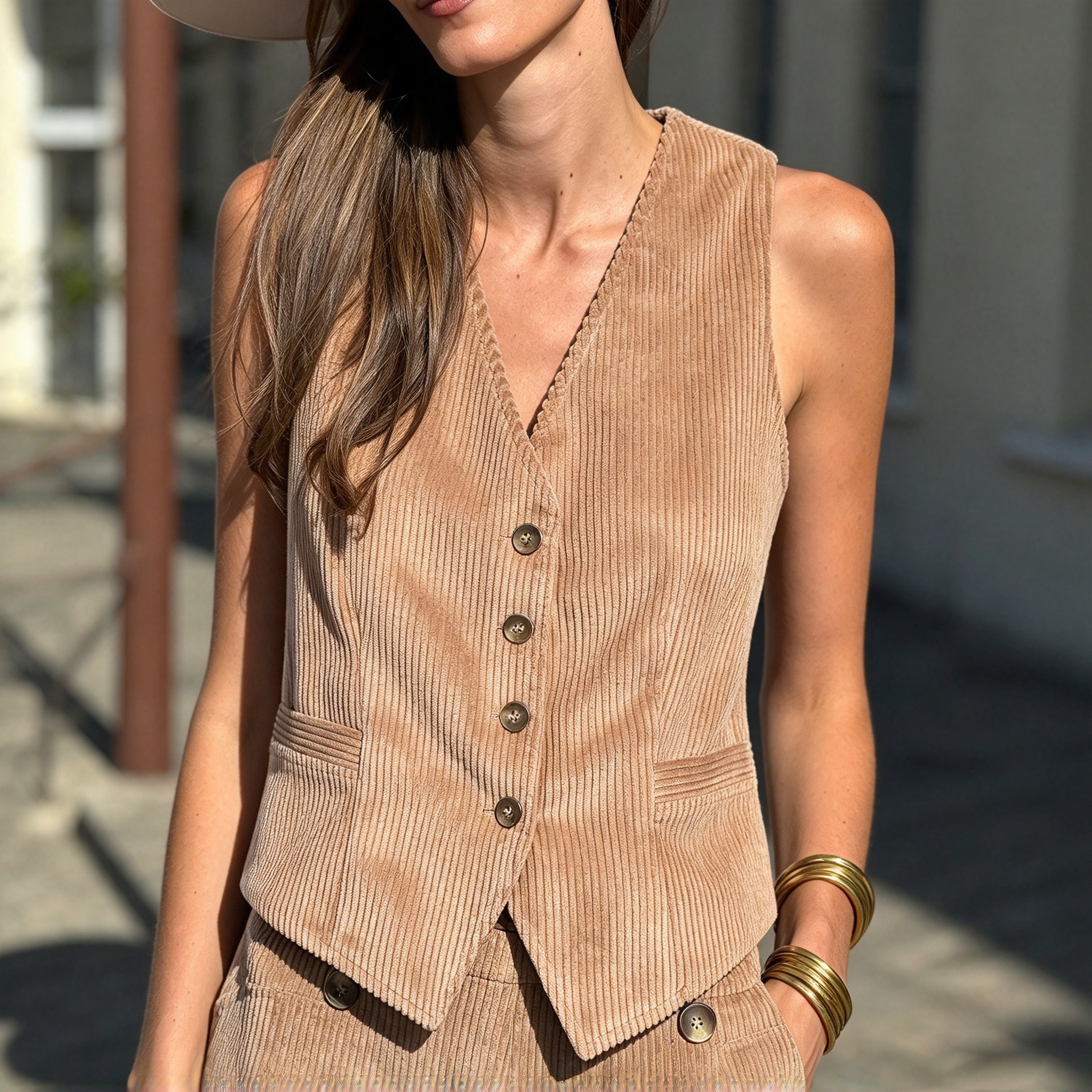 Main product image of Women's Sleeveless V-Neck Knit Button-Front Vest