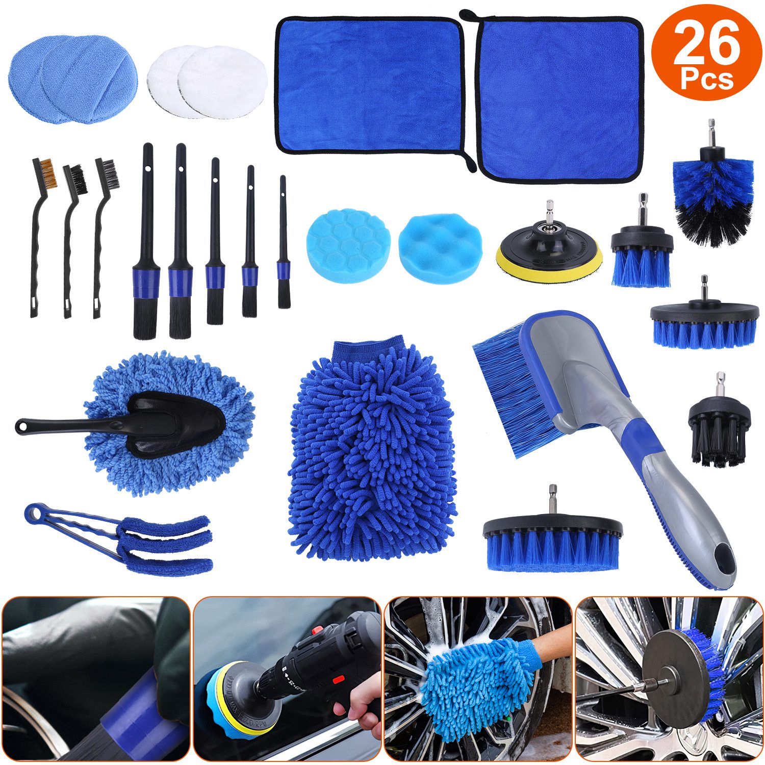 Main product image of 26-Piece Car Detailing & Cleaning Kit with Drill Brushes & Buffing Pads