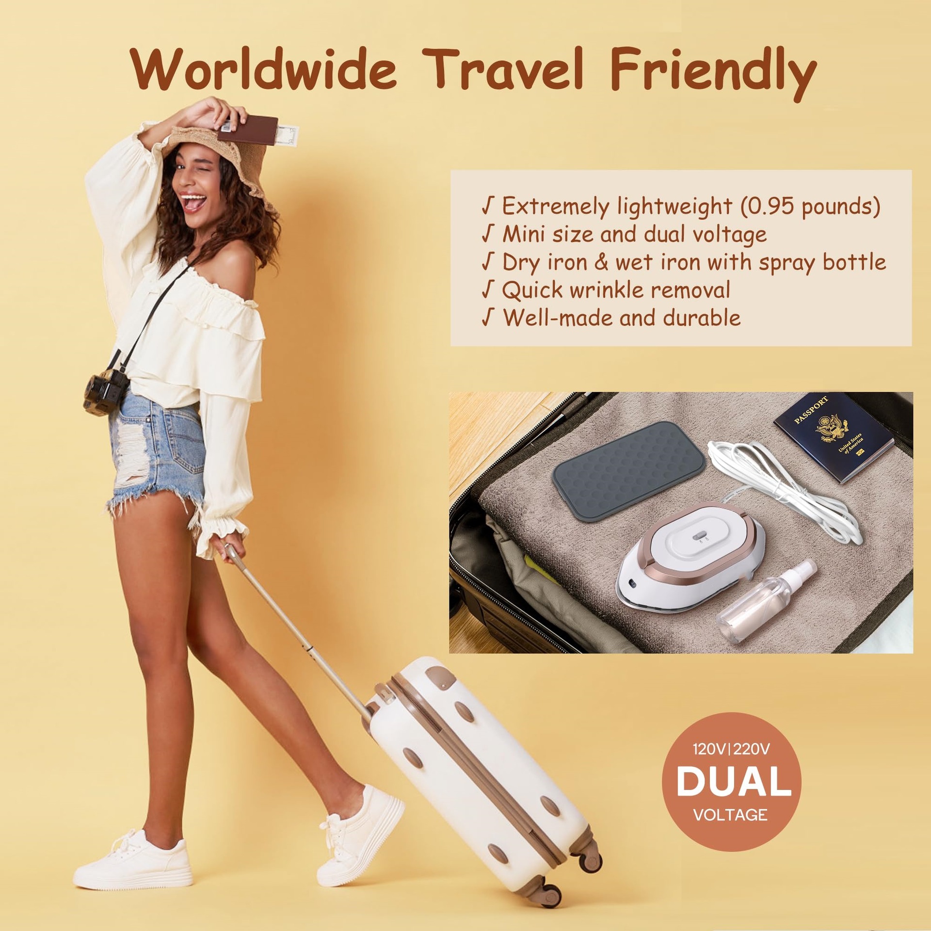 Main product image of Newbealer Travel Iron, Dual Voltage 120V/220V