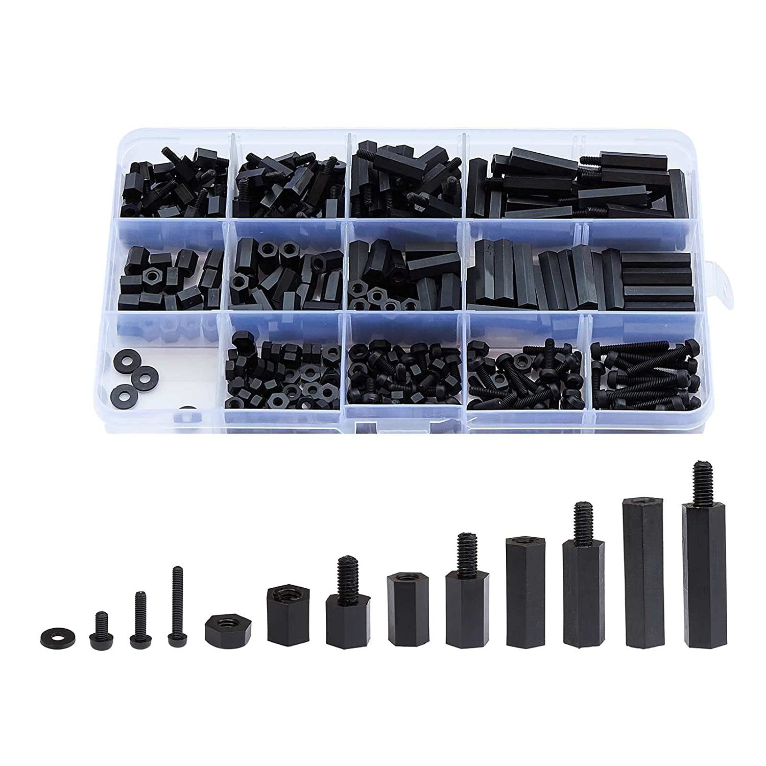 Main product image of Black M3 Nylon Screw, Nut, Hex Standoff, and Washer Assortment