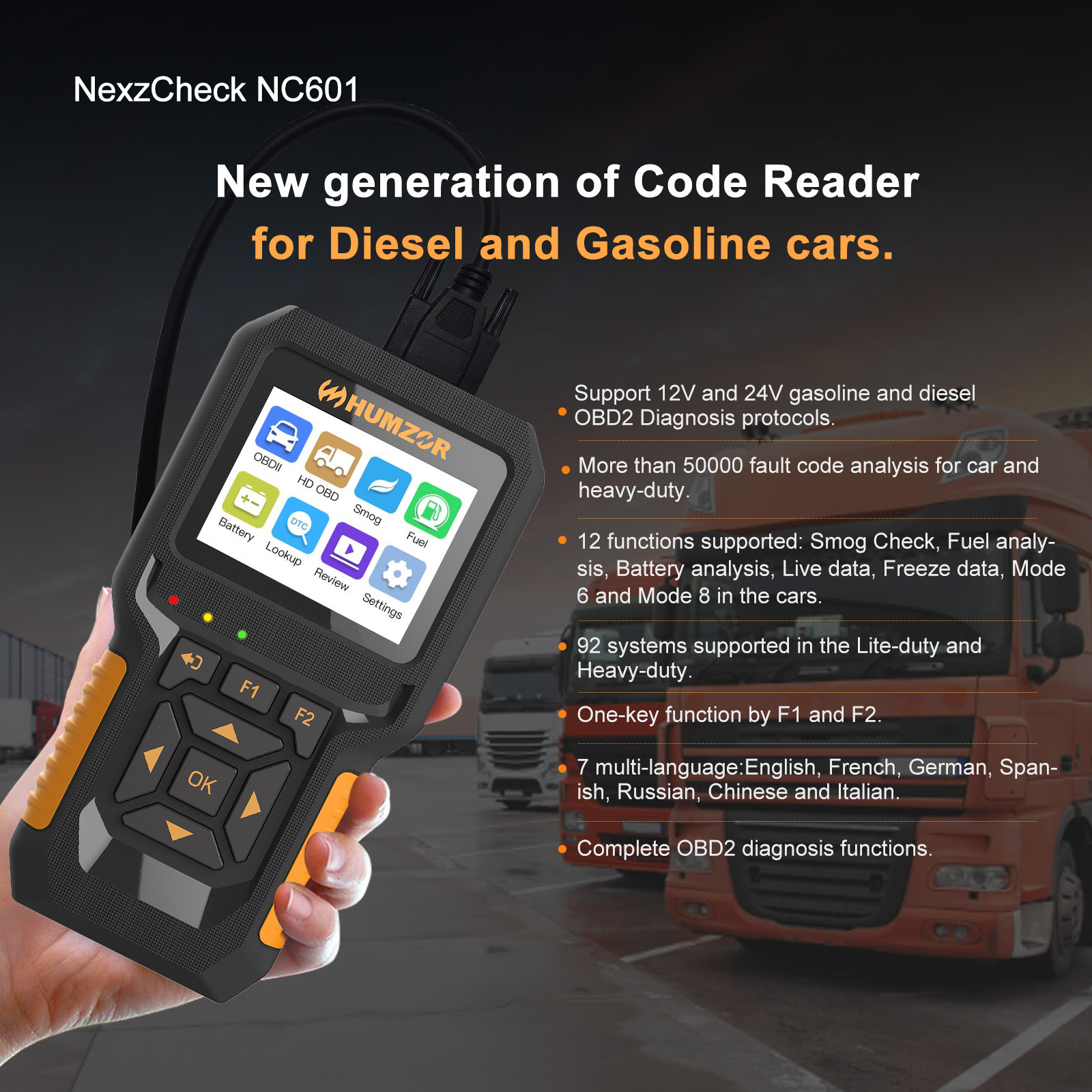 Main product image of NC601 12V-24V Engine Code Reader Diagnostic Tool