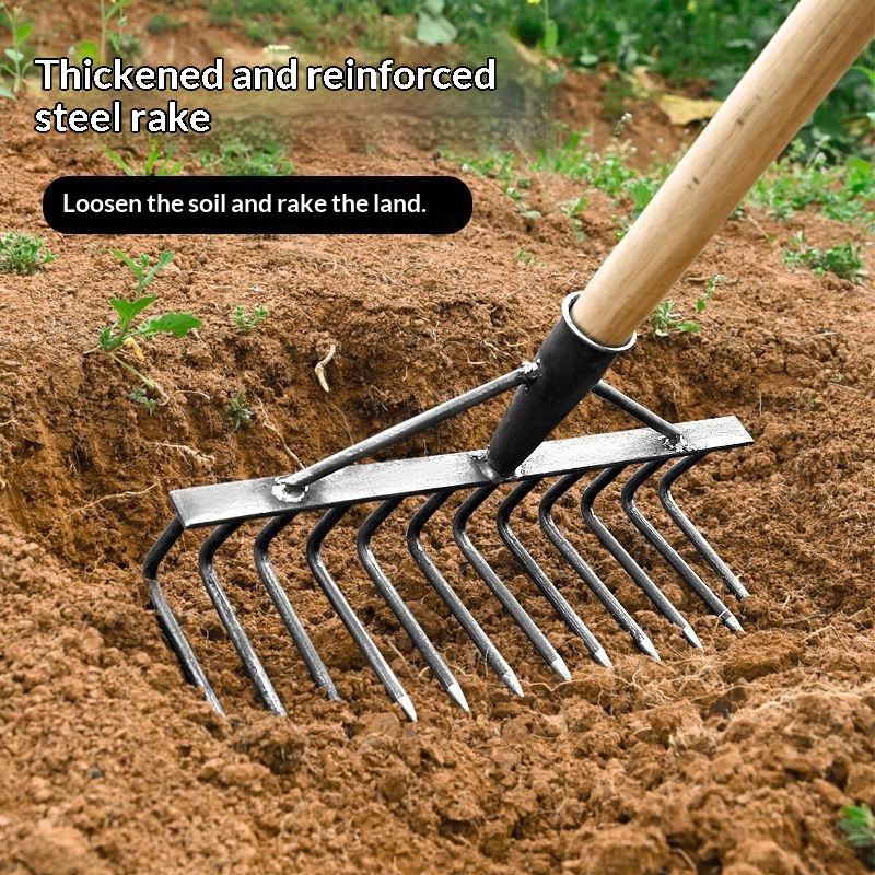 Main product image of Manganese Steel Rake for Farming, Digging, Weeding, and Soil Loosening