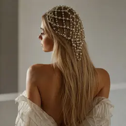 Product image of Lace and Pearl Hair Chain Headpiece Accessory