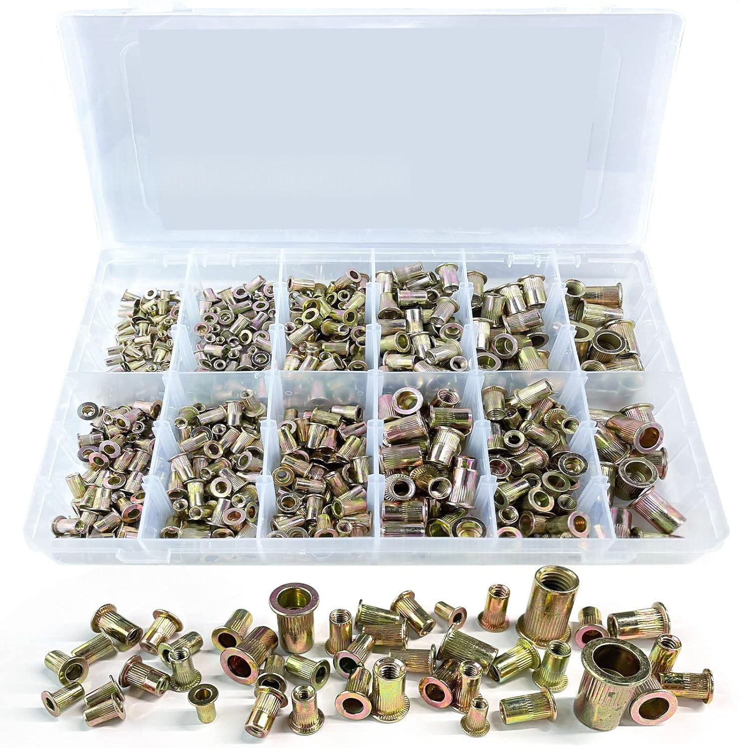 Main product image of Flat Head Vertical Ribbed Carbon Steel Color Zinc Plated Rivet Nut