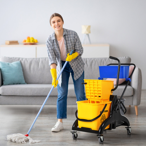 Main product image of HOMECOM 6.9 Gallon Mop Bucket Cart with Side Pressure Swivel Arm, Wheels, Mop Handle Bracket