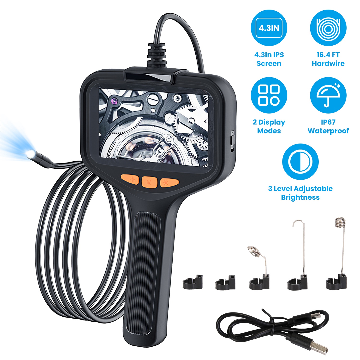 Main product image of 4.3in Articulating Inspection Camera Borescope, 16.4ft Wire, IP67 Waterproof