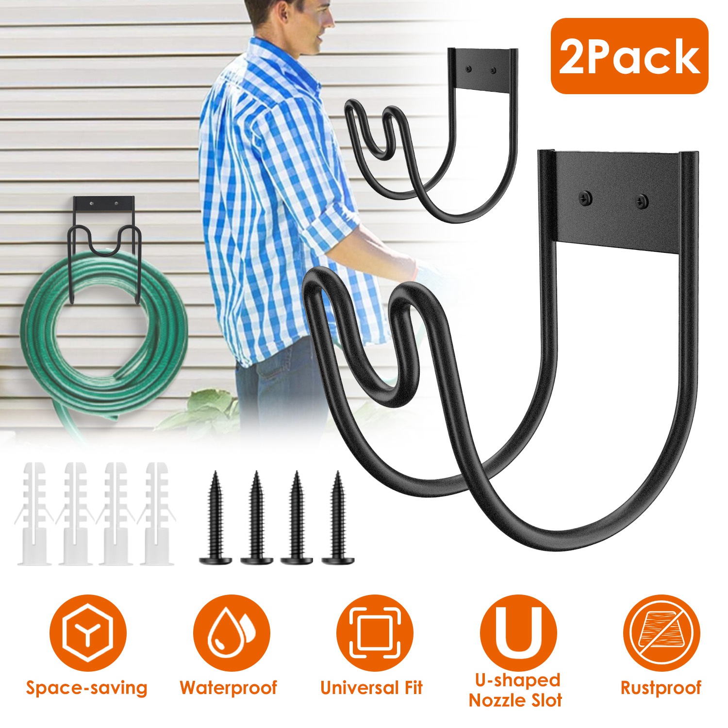 Main product image of 2-Pack Stainless Steel Hose Hooks for Water Hoses and Extension Cords
