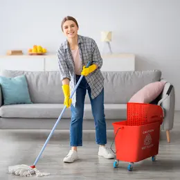 Product image of Compact Mop Bucket with Wringer, Mop Bucket on Wheels for Floor Cleaning, 21 Quart, Separate Dirty and Clean Water, Red