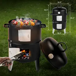 Product image of 18.5 Inch Vertical Steel Charcoal Smoker, 3-in-1 Grill Cooker with Thermometer