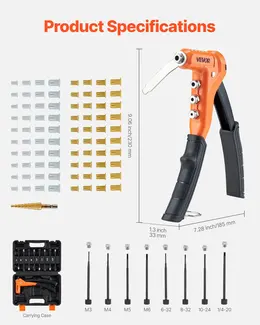Product image of 9-Inch Rivet Nut Tool Kit, M3-M6, 6-32 to 1/4-20 UNC