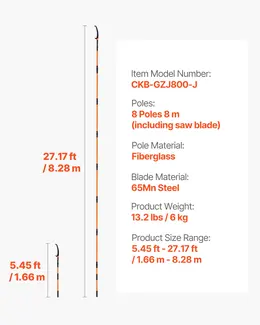 Product image of Manual Pole Saw, 4.46-26.4 Ft Extendable, 65Mn Steel Blade, Fiberglass Handle