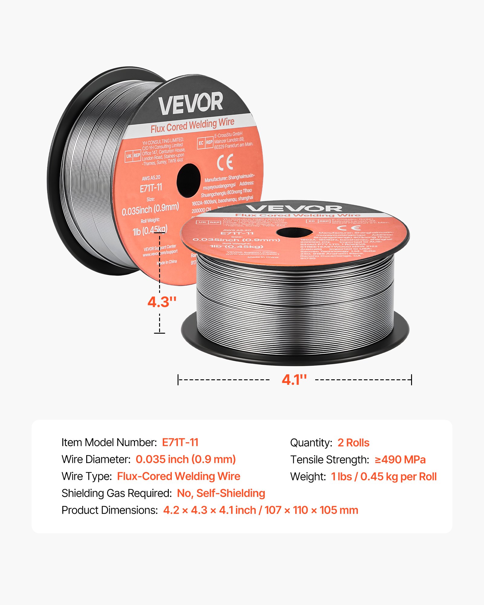 Main product image of Flux Core MIG Welding Wire, E71T-11, 0.035-inch, 1 LBS, Gasless, 2 Rolls