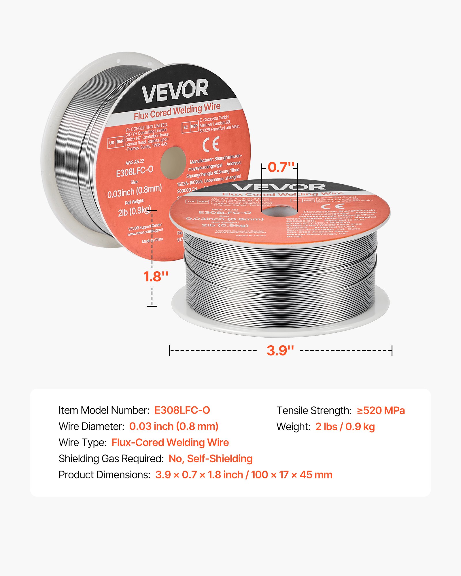 Main product image of E308LFC-O Flux Core MIG Welding Wire, 0.03-inch, 2 LBS, Gasless, All Position, Outdoor