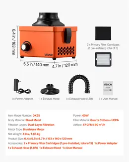 Product image of Solder Fume Extractor, 40W Brushless, 80 M³/h, 2-Stage Filter, Adjustable Airflow
