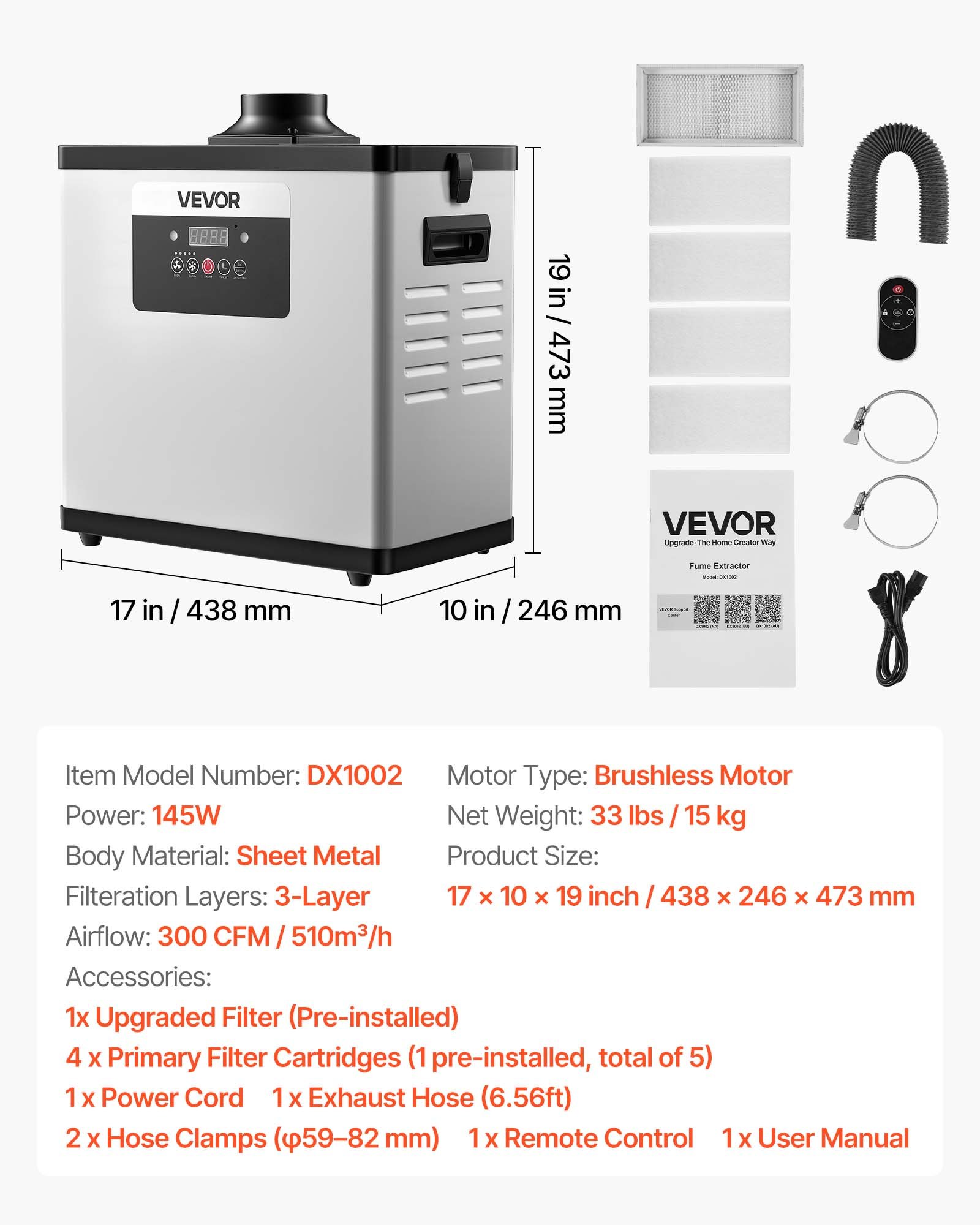 Main product image of Solder Fume Extractor, 4-Stage Filtration, 510 M³/h, 10-Speed, Remote Control