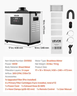 Product image of Solder Fume Extractor, 4-Stage Filtration, 510 M³/h, 10-Speed, Remote Control