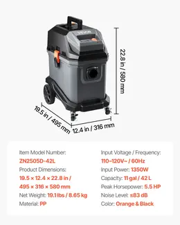 Product image of 11 Gallon Wet Dry Shop Vacuum, 5.5 Peak HP, 1350W, Self-Cleaning