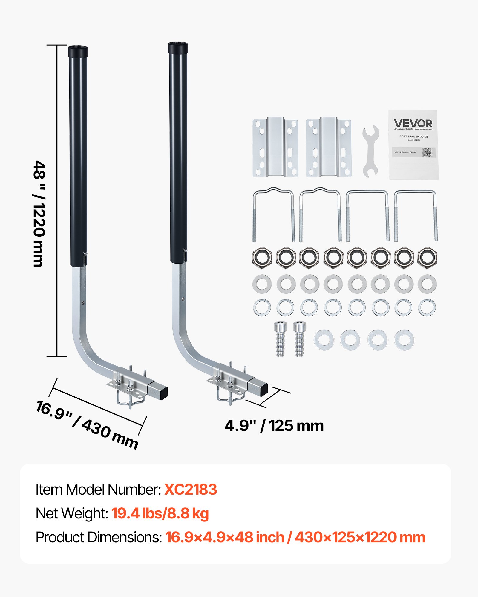 Main product image of Boat Trailer Guide Poles, Adjustable, 40/48 In. Steel/PVC, 2-Pack