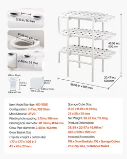 Product image of 3-Tier 108 Site UPVC Hydroponic System, Timed Irrigation, Light Blocking