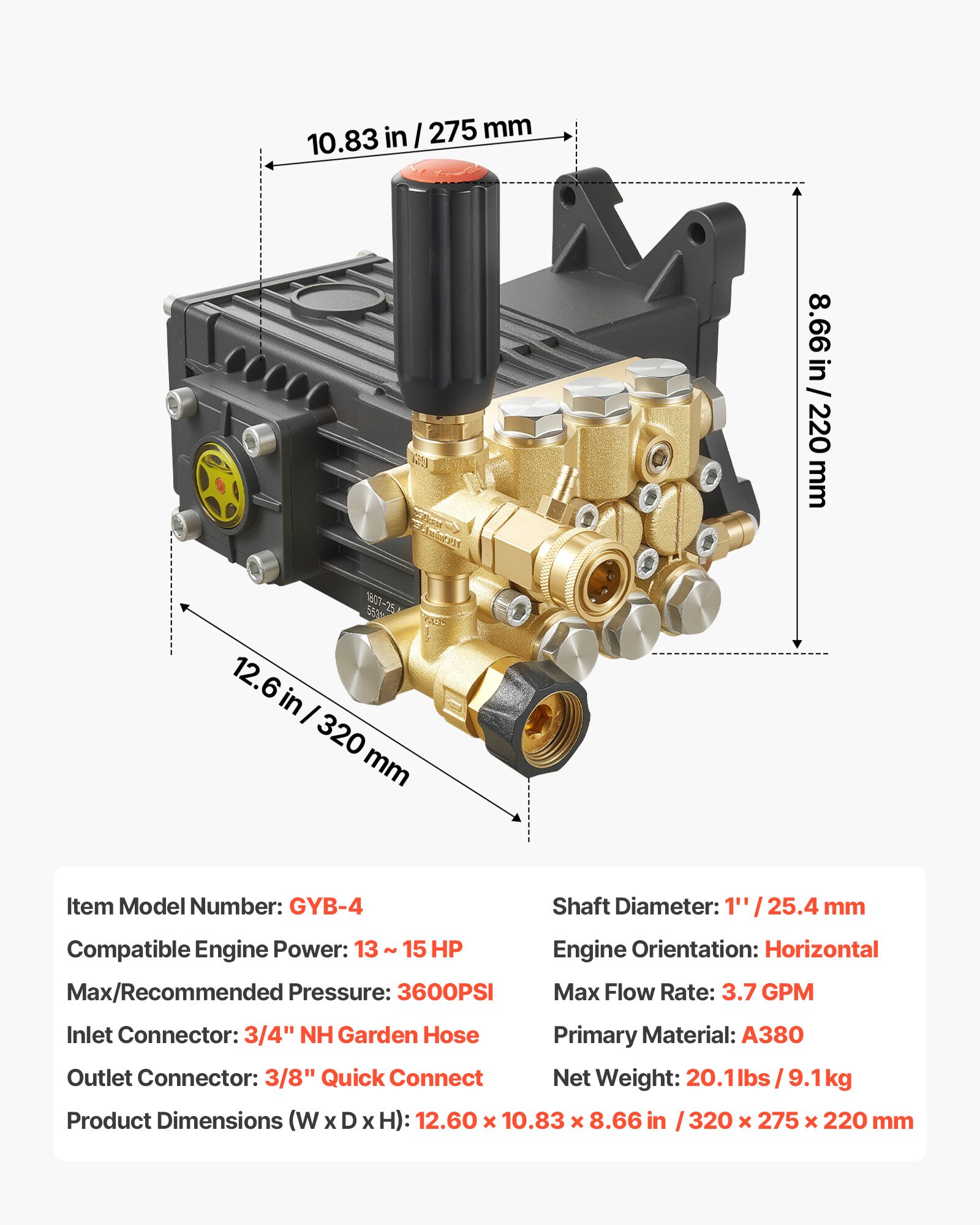 Main product image of Pressure Washer Pump, 1" Horizontal Triplex, 3600 PSI, 3.7 GPM, Simpson MorFlex 40224, 40225, 40226