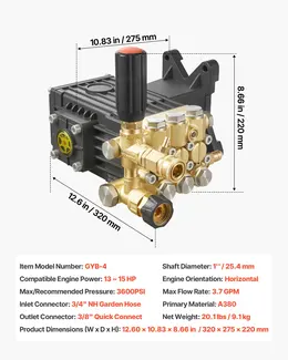 Product image of Pressure Washer Pump, 1" Horizontal Triplex, 3600 PSI, 3.7 GPM, Simpson MorFlex 40224, 40225, 40226