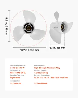 Product image of Yamaha Outboard Propeller, 15 Spline Aluminum, 3-Blade, RH, 6E5-45945-01-EL