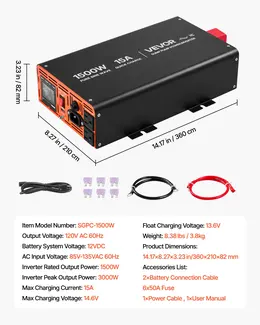 Product image of 1500W Sump Pump Battery Backup System, Pure Sine Wave, LCD