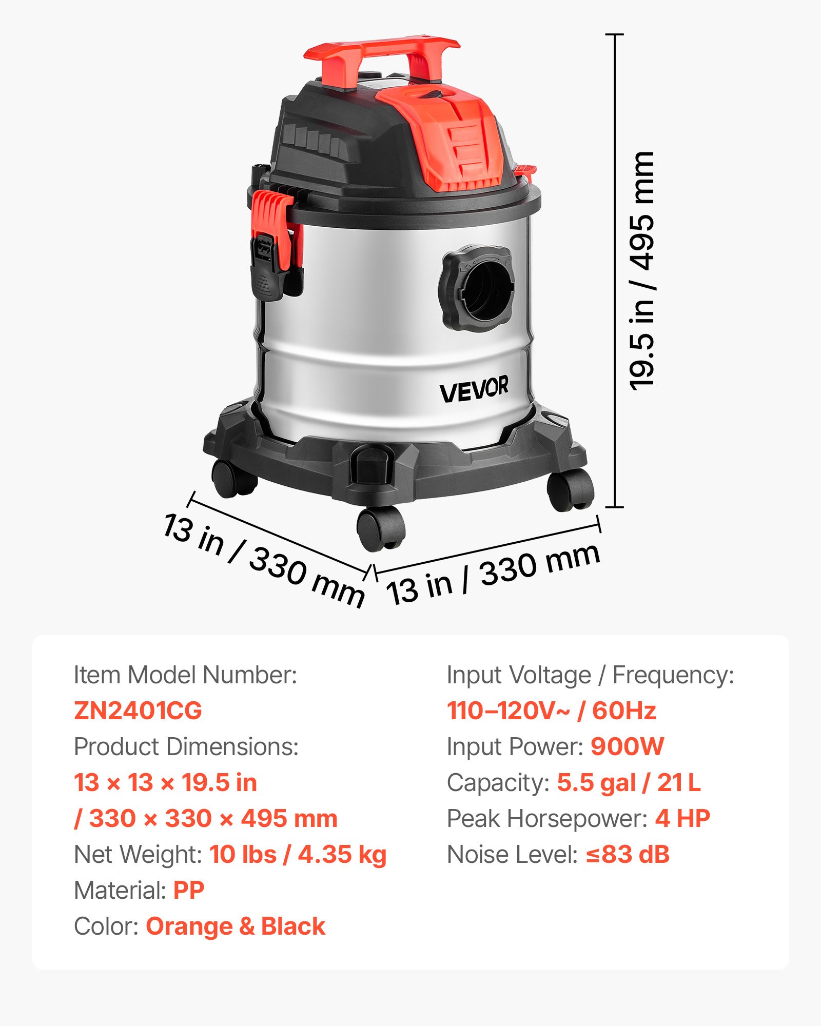 Main product image of Shop Vac 5.8 Gallon Wet Dry Vacuum, 4 Peak HP, 900W, Metal Tank