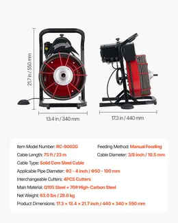 Product image of Drain Cleaner Machine, 75 ft x 3/8 in. Cable, 2-4 in. Pipes