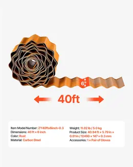 Product image of 40 Ft x 6 In Carbon Steel Landscape Edging, Bendable