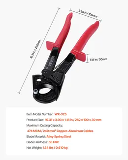 Product image of Ratcheting Cable Cutter, Spring Steel Blades, PVC Handles, Quick-Release, 474 MCM