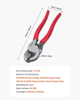 Product image of High Leverage Cable Cutter, 9-1/4 In, for 4/0 AWG Aluminum, 2/0 AWG Copper