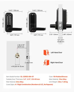 Product image of Keyless Push Button Door Lock with Handle, Oil-Rubbed Bronze