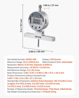 Product image of Digital Electronic Depth Micrometer, 0-22 Inch, 0.0005" Resolution, 4 Anvils