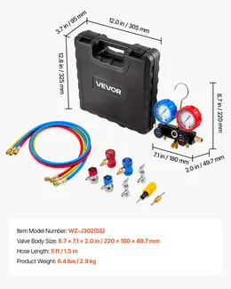 Product image of 3-Way AC Manifold Gauge Set for R134a, R404A, R1234yf, R22 Refrigerants