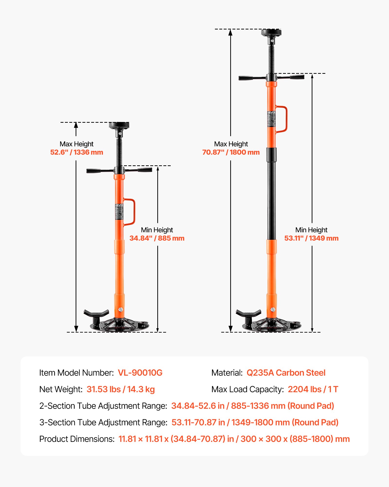 Main product image of Underhoist Support Stand, 1 Ton (2204 Lbs), Adjustable, Self-Locking