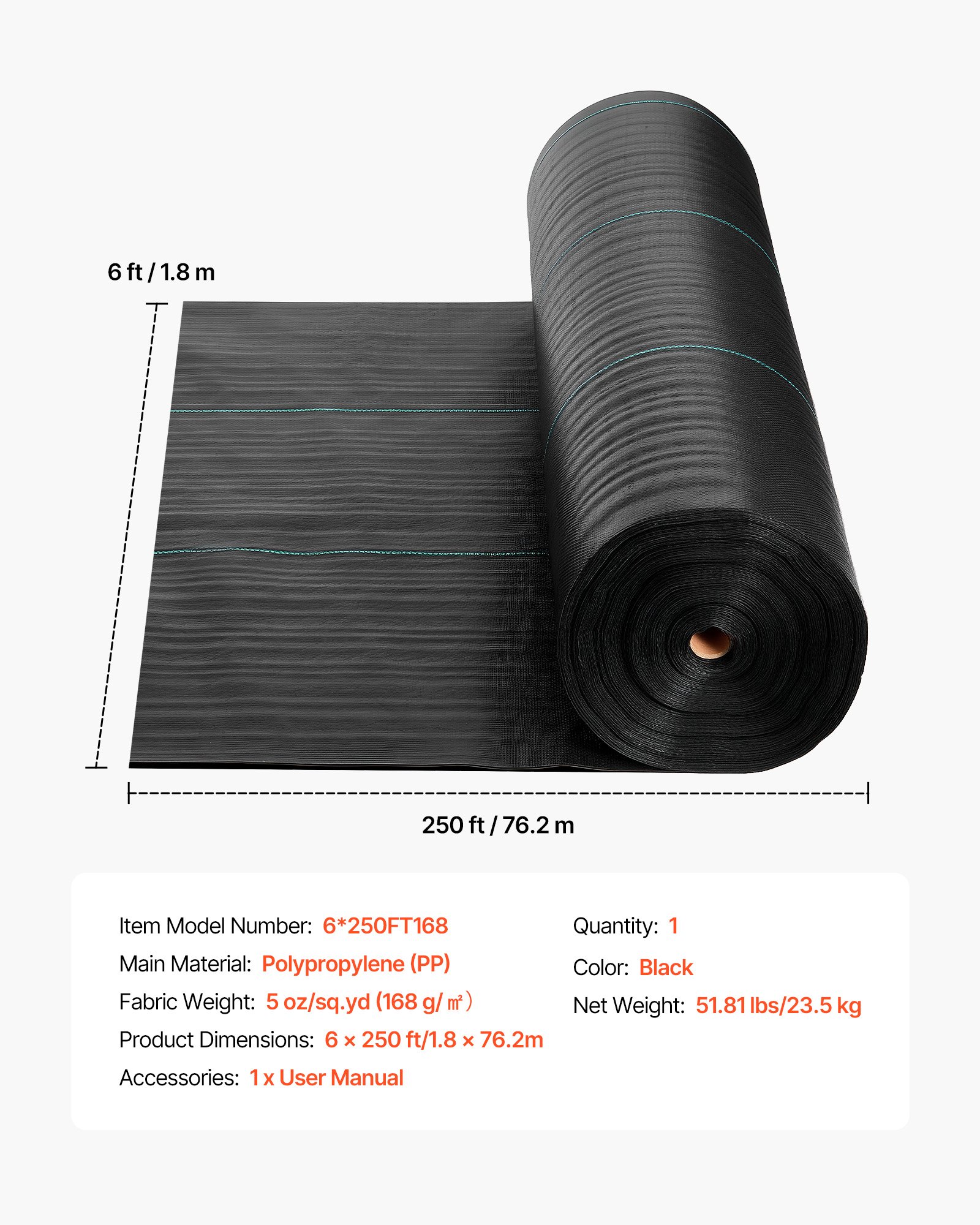 Main product image of Woven Geotextile Weed Barrier Fabric, 6x250FT, 5oz, Black
