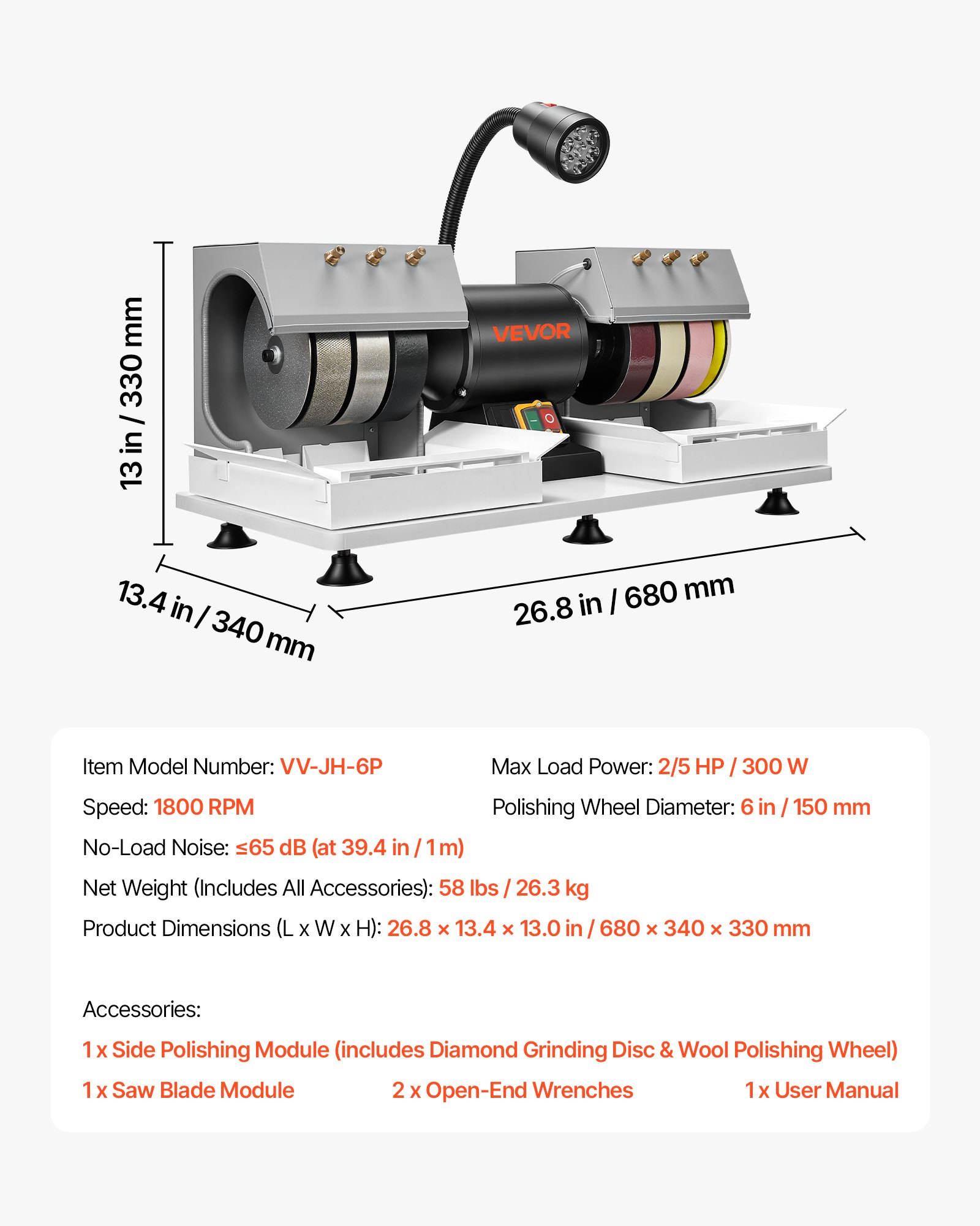Main product image of 6" 2/5 HP 1800 RPM Lapidary Cabbing Machine, Grinder Polisher