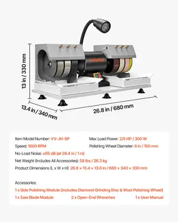 Product image of 6" 2/5 HP 1800 RPM Lapidary Cabbing Machine, Grinder Polisher
