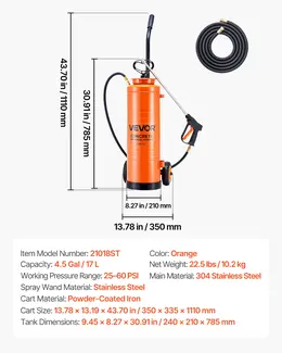 Product image of 4.5 Gallon Stainless Steel Concrete Sprayer with Cart, 48" & 120" Hoses