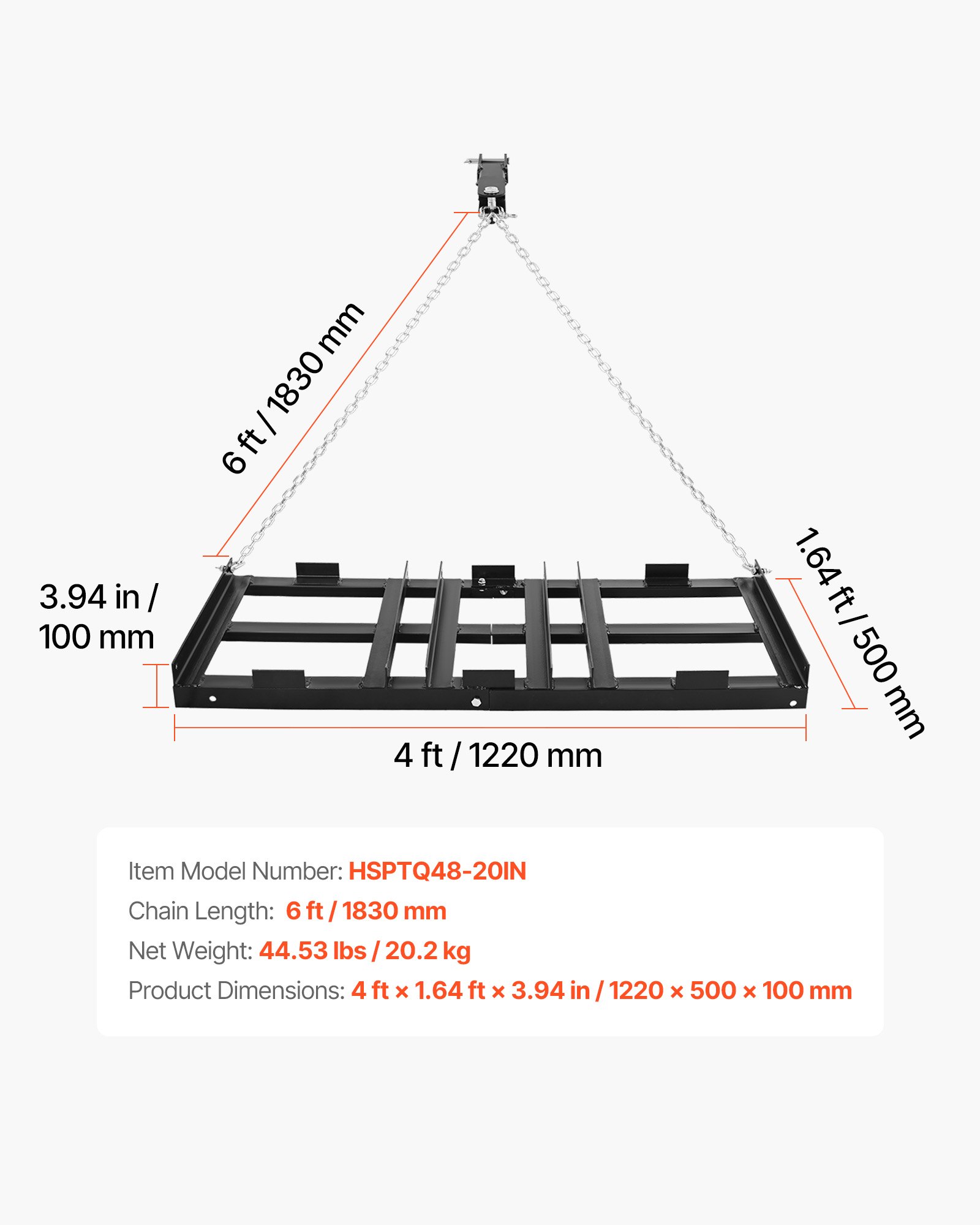 Main product image of Drag Harrow, 48 x 20 In, Tow-Behind Grader, Adjustable Width, 50lb Capacity