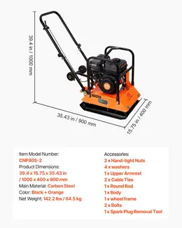 Product image of Plate Compactor, 6.5 HP Gas, 5700 VPM, 4047 Lbs Force, 21x16 In Plate